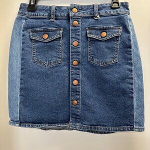 Madewell Mini Denim Skirt Size 27 Small Two-Tone Panels Snap Front